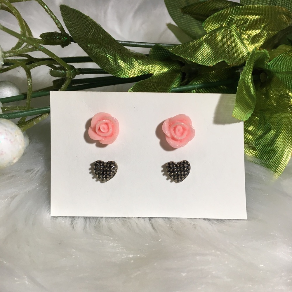Pink Roses & Gold Hearts Earring Set - Picture 3 of 5